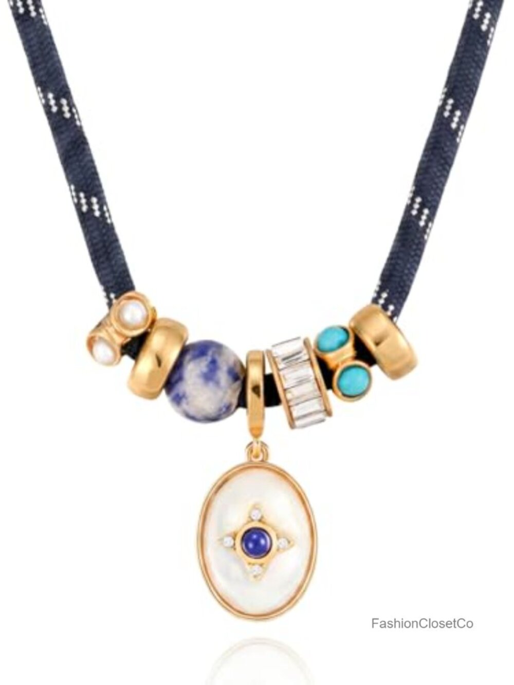 14K Gold Plated Cord Pendant Necklace with Natural Stone Charm